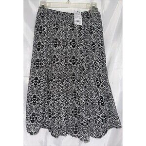 NY Collection Woman Midi Skirt Black White Floral Pattern Women's Size PS
